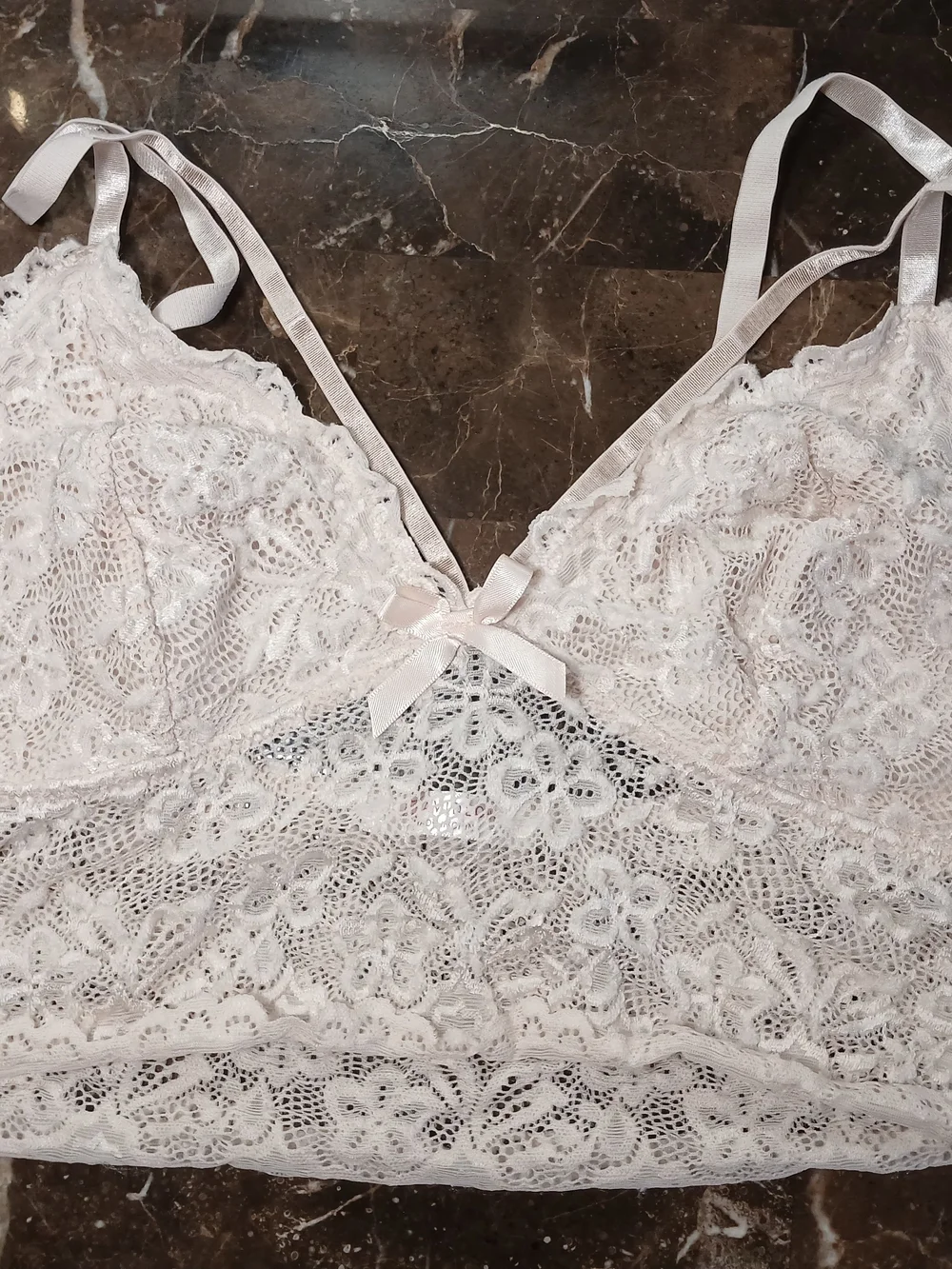 Lace Bandeau Bralette with Satin Trim in Light Pink - Picture 4 of 11